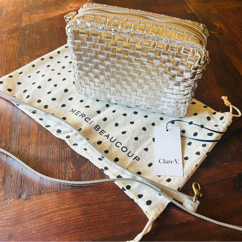 Clare V Silver Specchio Woven Checker NWT
